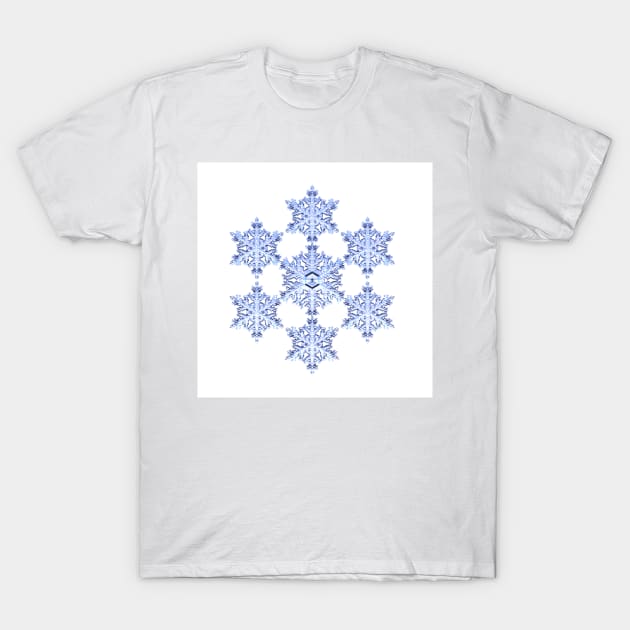 Blue Fractal Snowflake on White T-Shirt by sciencenotes